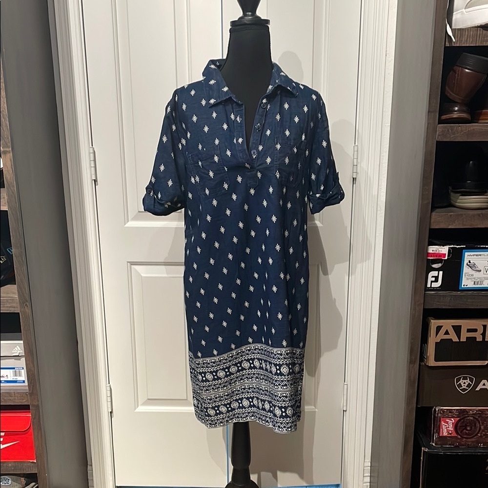 Karen Scott Blue and White Dress with V-Neck (B)